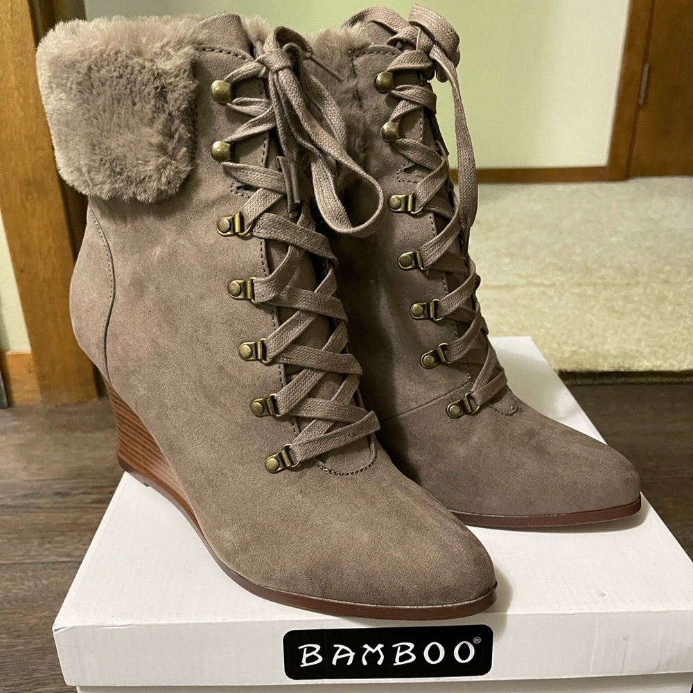 Bamboo Wedge Booties